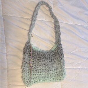 Wellness Mint Green Crochet Shoulder Bag with Natural Jute Accessory